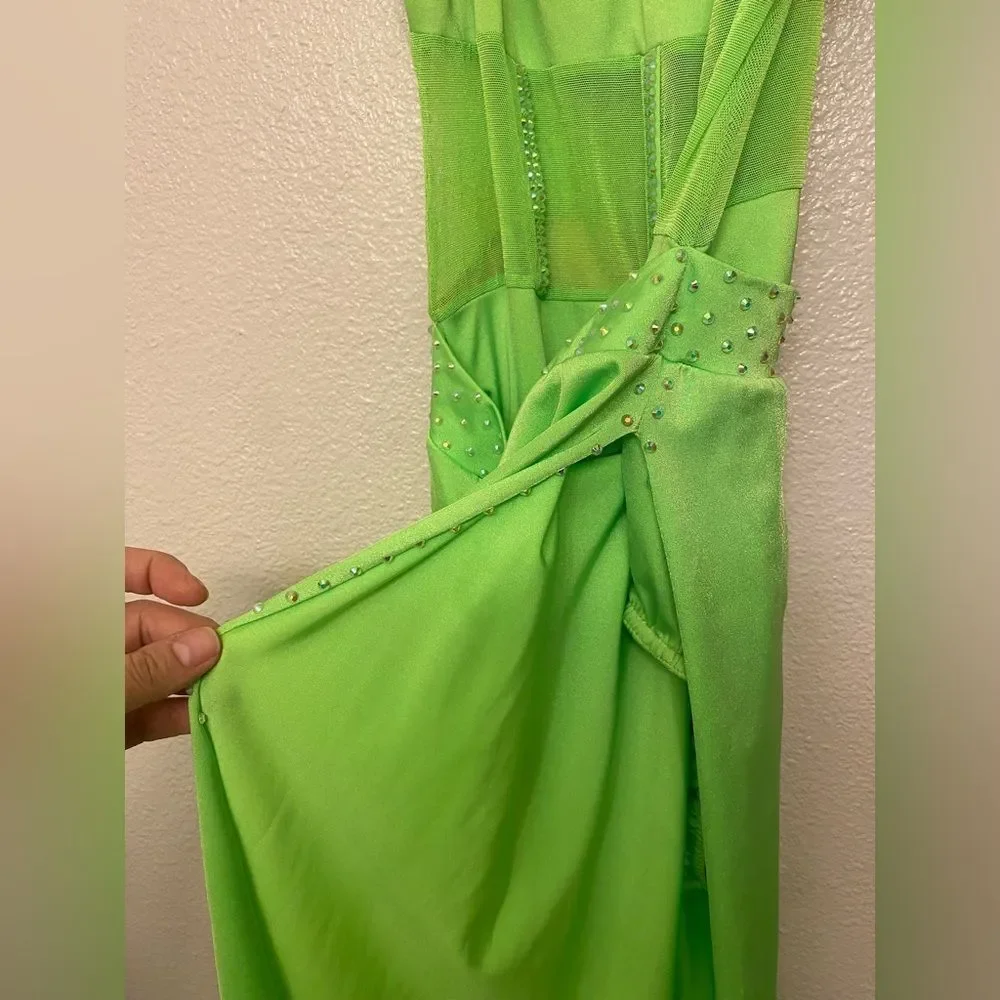 Kelle solo dance costume neon green corset leotard skirt 5348 2 piece adult LA